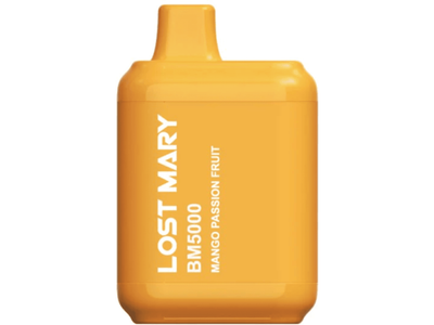 Lost Mary BM5000 Mango Passion Fruit flavored disposable vape device.