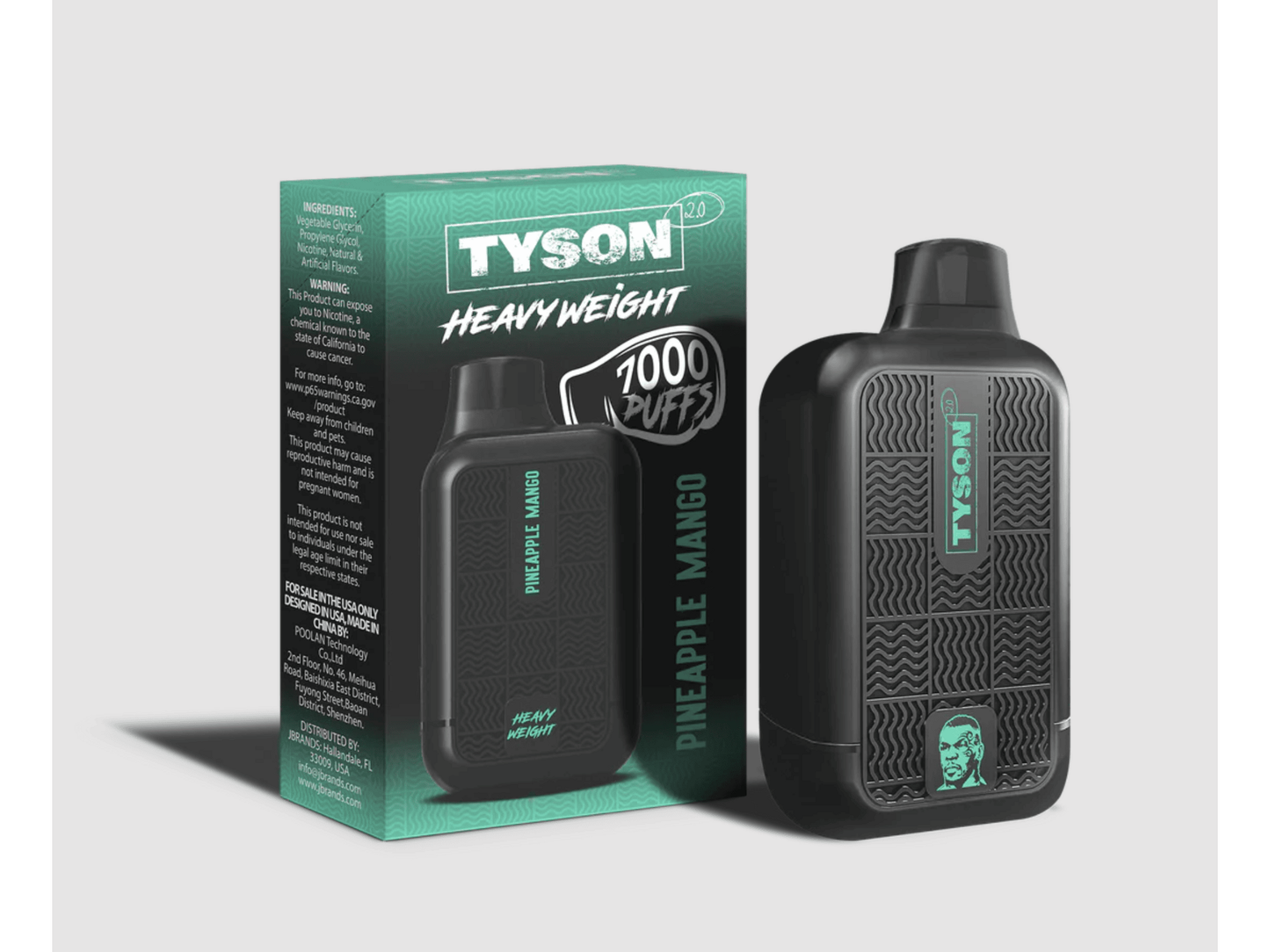 Tyson Heavyweight Pineapple Mango flavored disposable vape device and box.