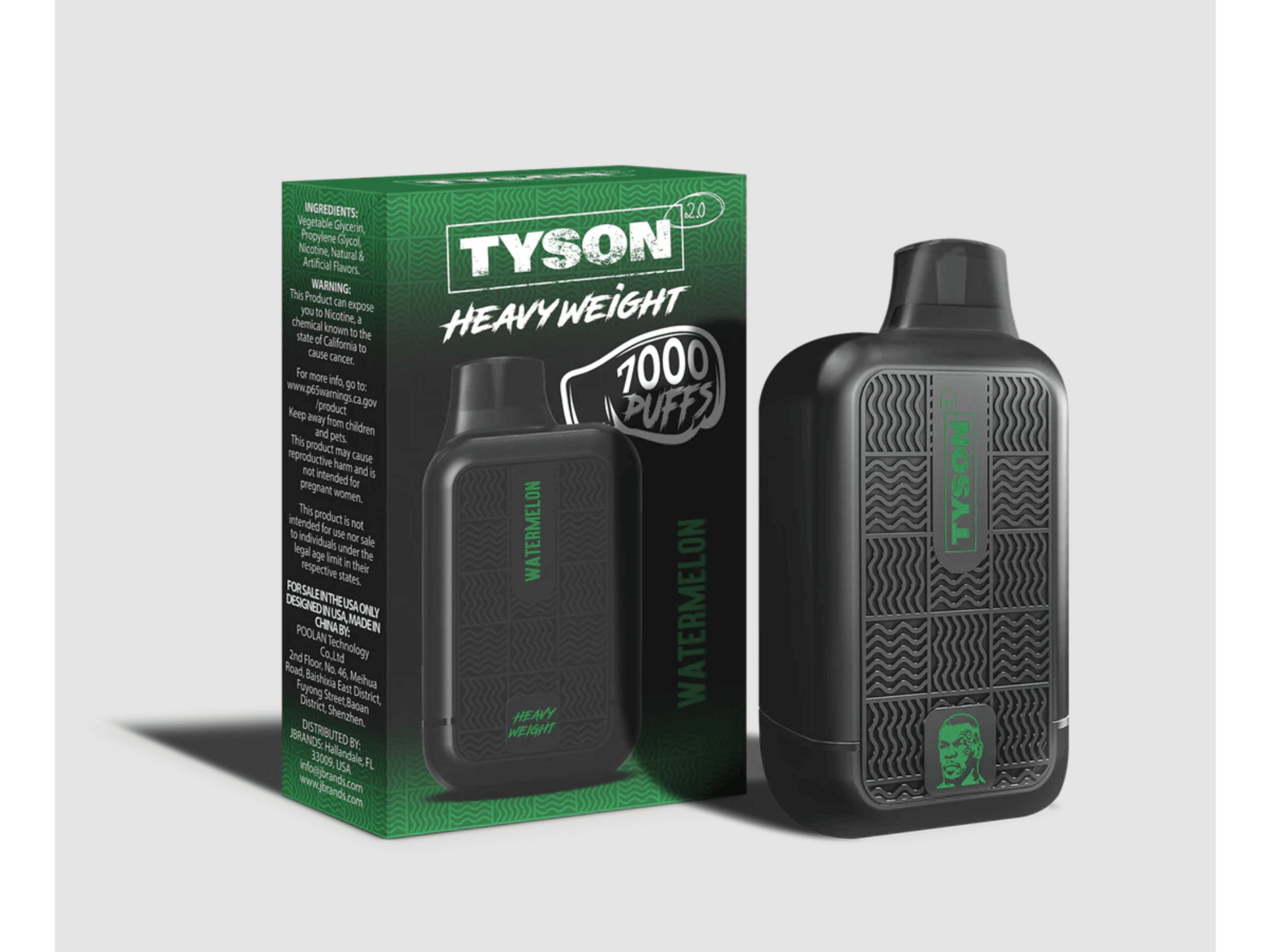 Tyson Heavyweight Watermelon flavored disposable vape device and box.