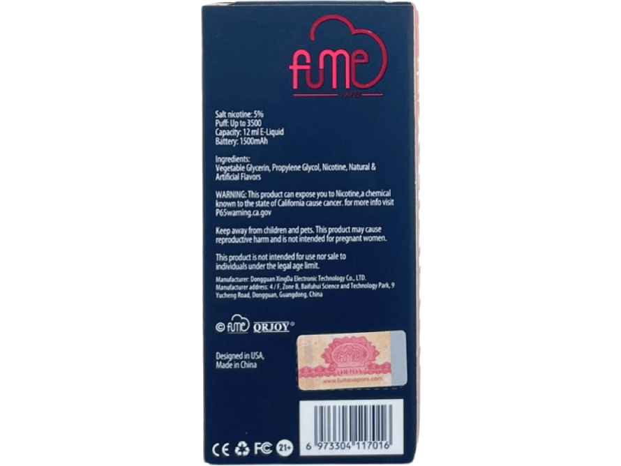 Fume Infinity Strawberry Watermelon Flavor - Disposable vape Back packaging 3500 puffs