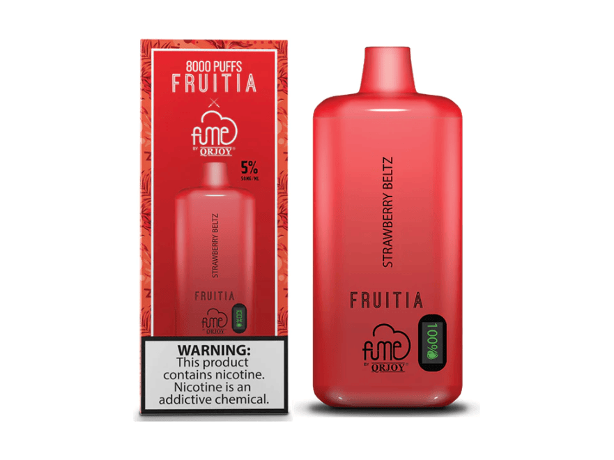 Fume Fruitia Strawberry Beltz flavored disposable vape device.