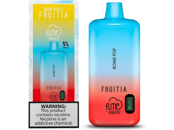 Fume Fruitia Bomb Pop flavored disposable vape device and box.