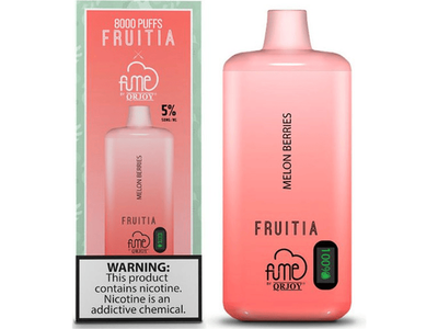 Fume Fruitia Melon Berries flavored disposable vape device and box.