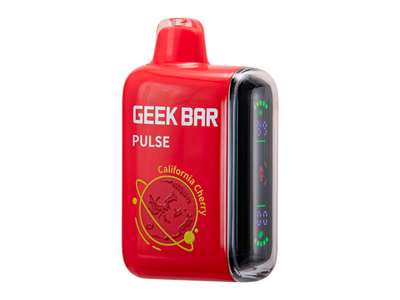 Geek Bar Pulse - California Cherry flavored disposable vape device and box.