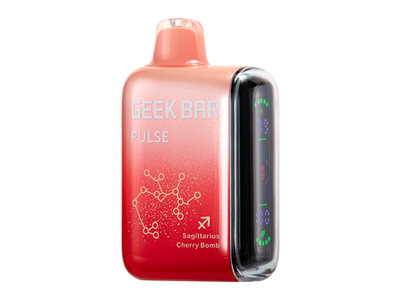 Geek Bar Pulse - Cherry Bomb Pulse flavored disposable vape device and box. 