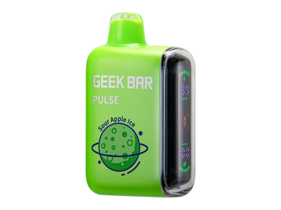Greek Bar Pulse - Sour Apple Ice flavored disposable vape device and box.