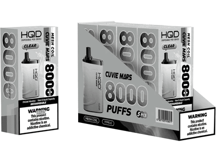 HQD Cuvie Mars Clear flavored disposable vape device brick