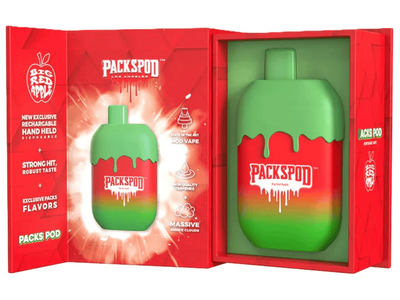 Packspod Big Red Apple flavored disposable vape device.