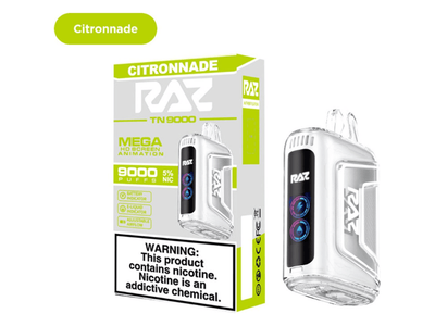 Raz TN9000 Citronnade flavored disposable vape device and box.