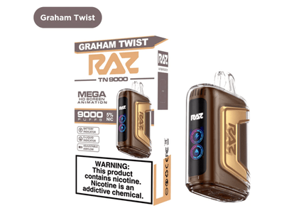 RAZ TN9000 Graham Twist flavored disposable vape device and box.