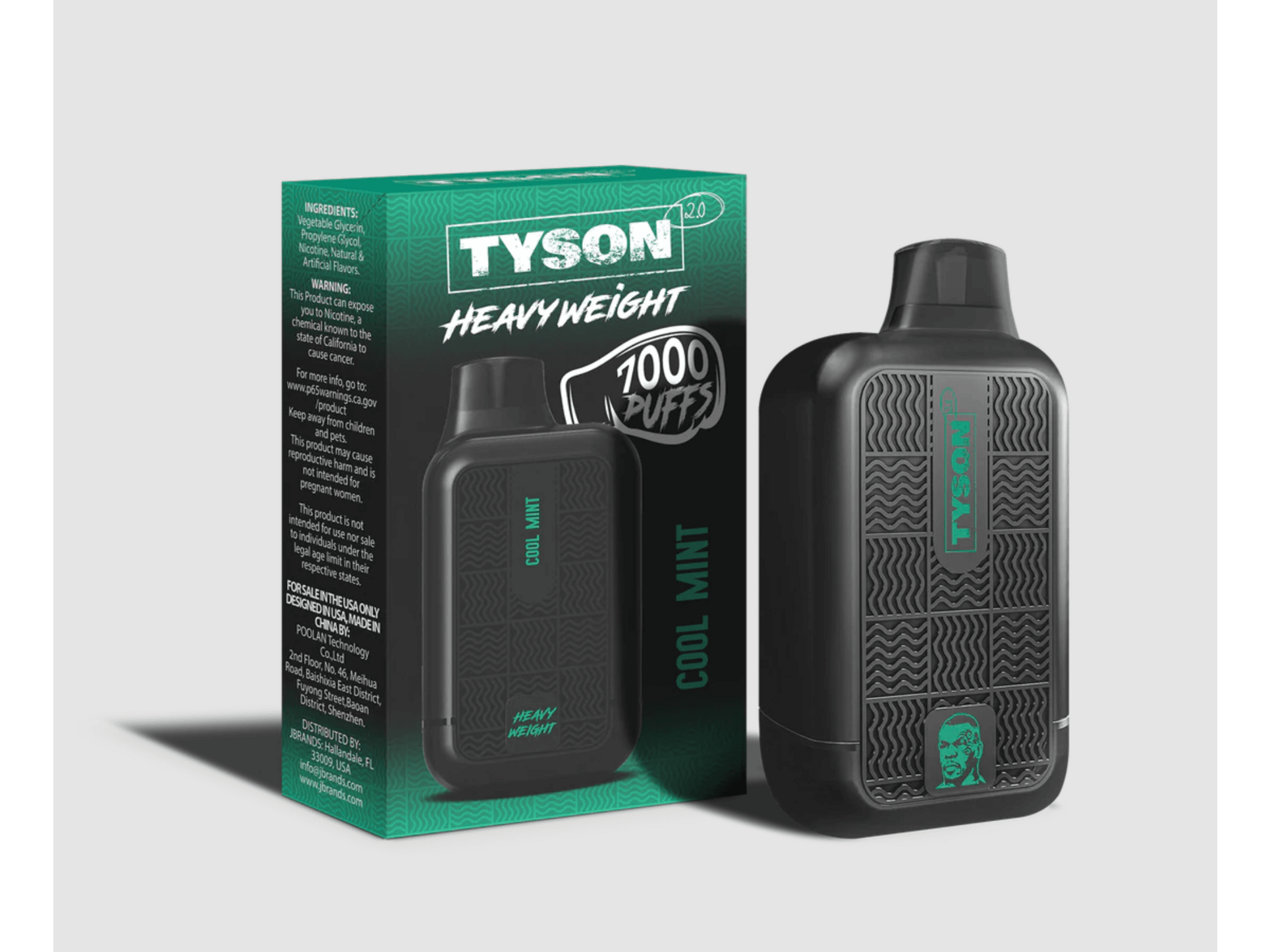 Tyson Heavyweight Cool Mint flavored disposable vape device and box