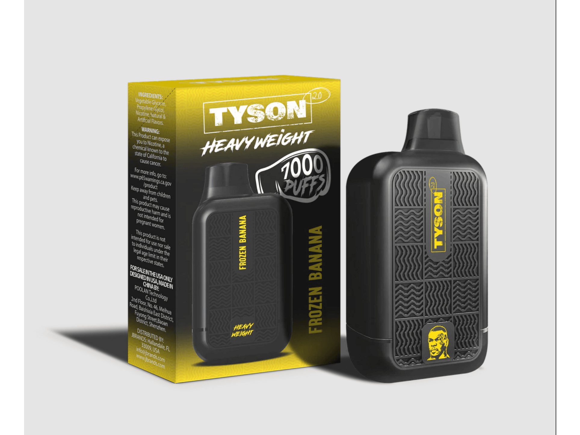 Tyson Heavyweight Frozen Banana flavored disposable vape device and box