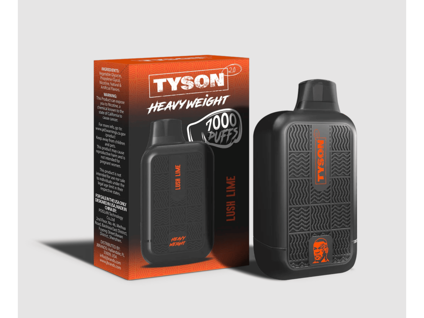 Tyson Heavyweight Lush Lime flavored disposable vape device and box.