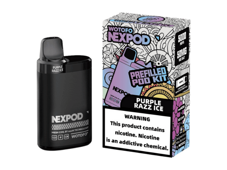 Wotofo Nexpod Kit Purple Razz Ice flavored disposable vape kit.