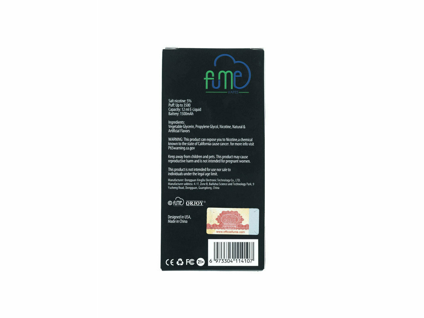 Fume Blueberry Mint Infinity disposable, back package description