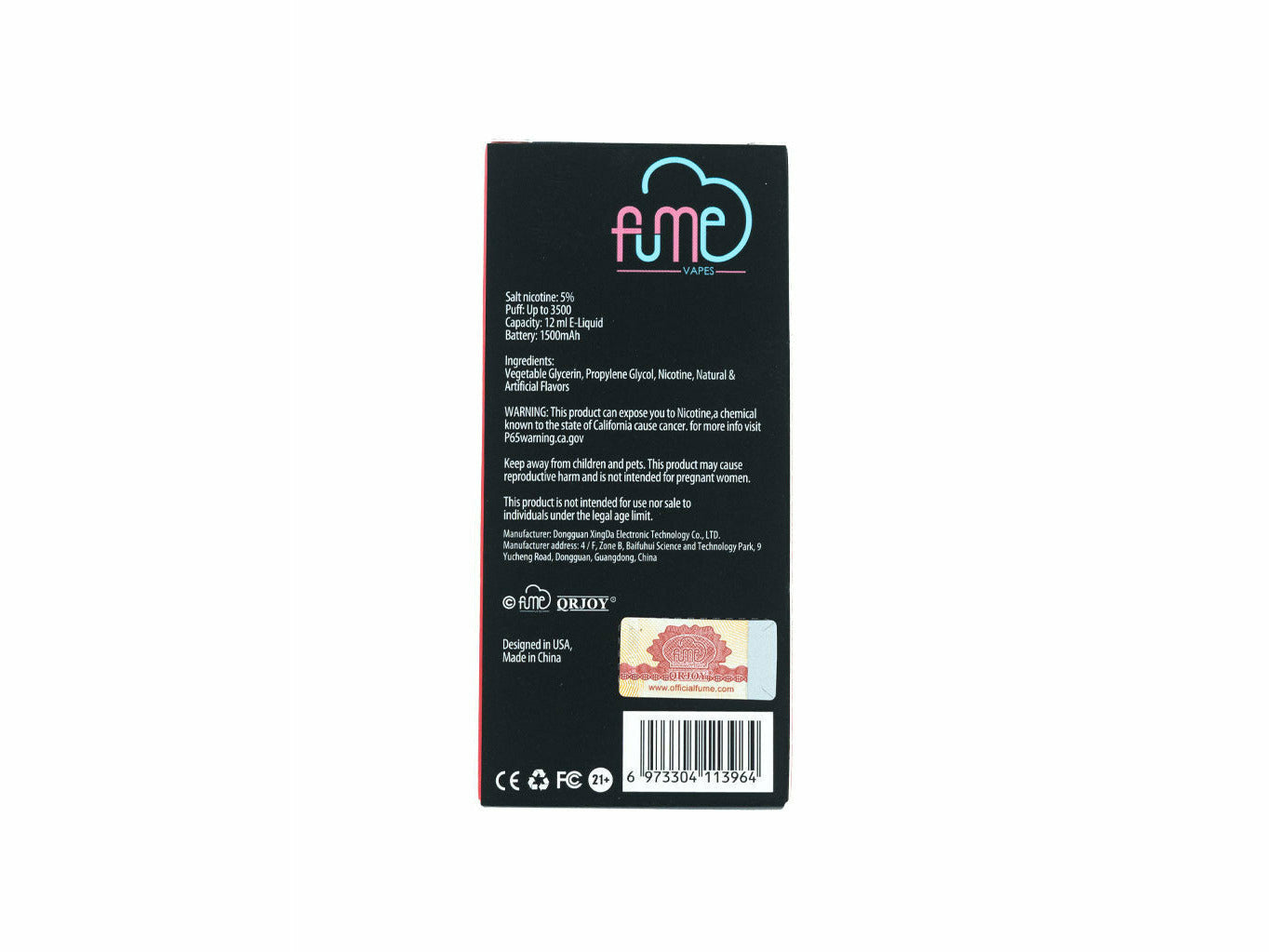 Fume Cotton Candy Infinity disposable, back package description