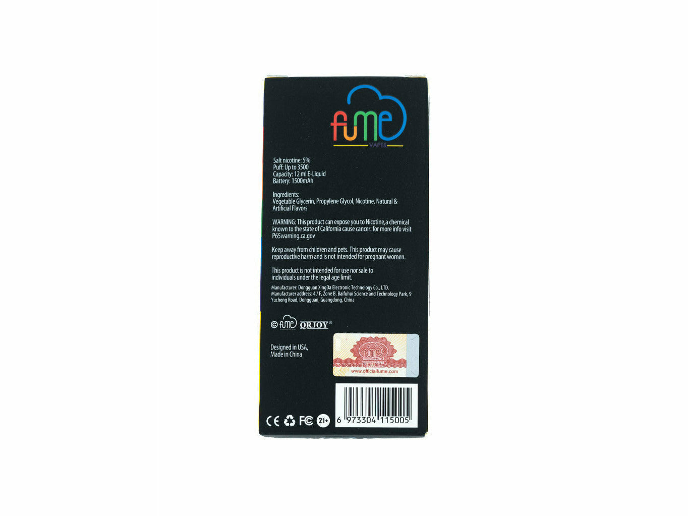 Fume Gummy Bears Infinity disposable, back package description