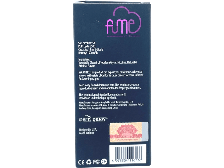Fume Infinity Blueberry CC Flavor - Disposable vape Back packaging 3500 puffs