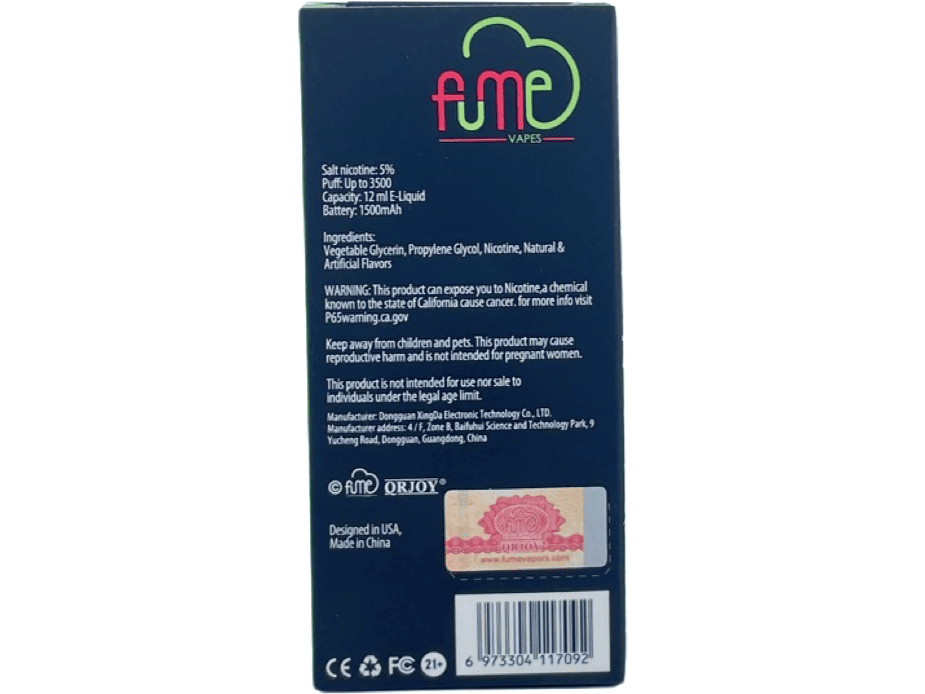 Fume Infinity Kiwi Strawberry Flavor - Disposable vape Back packaging 3500 puffs