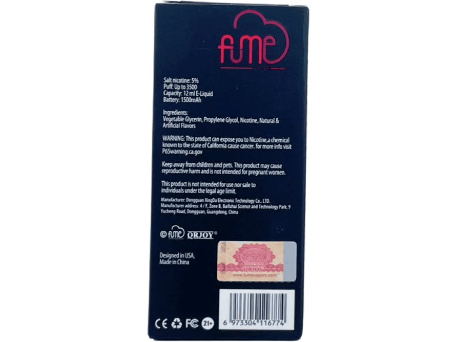 Fume Infinity Rasberry Watermelon Flavor - Disposable vape Back packaging 3500 puffs