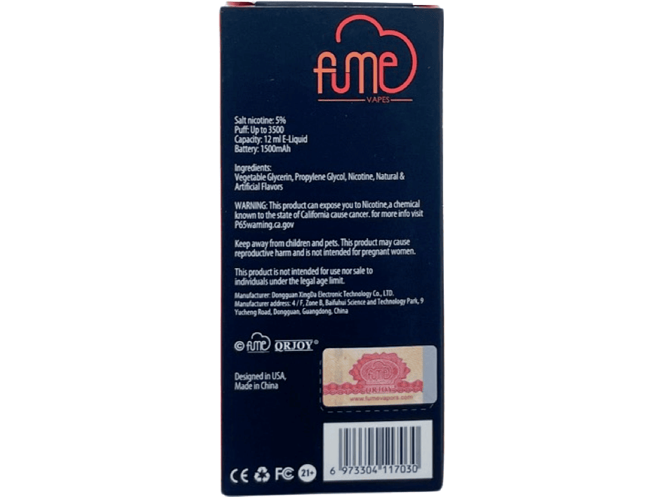 Fume Infinity Strawberry Mango Flavor - Disposable vape Back packaging 3500 puffs