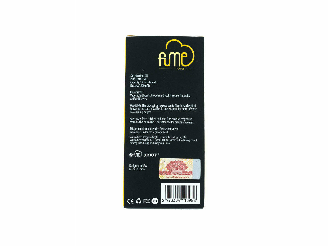 Fume Pina Colada Infinity disposable, back package description