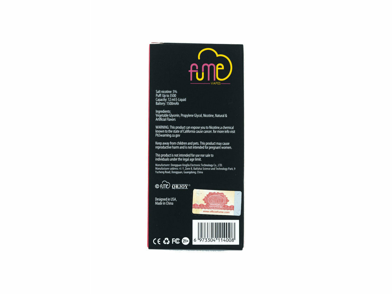 Fume Strawberry Banana Infinity disposable, back package description