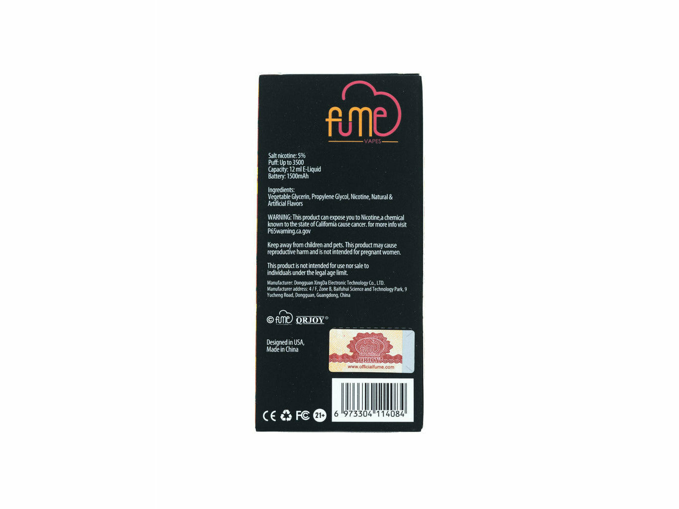 Fume Tropical Punch Infinity disposable, back package description